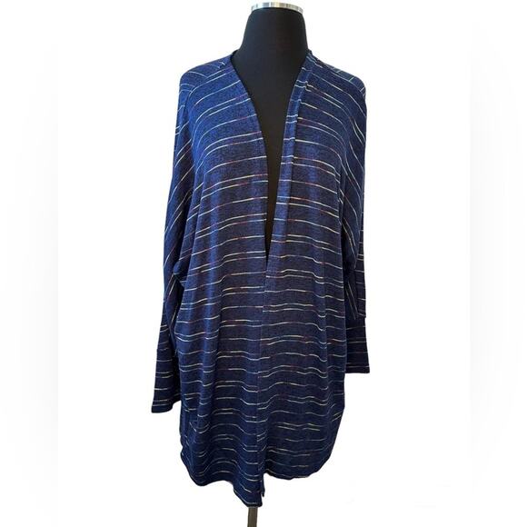 Torrid Open Lightweight Cardigan Blue Multi Rainbow Stripe Long Sleeve Sz 2 = 2X - Picture 1 of 9